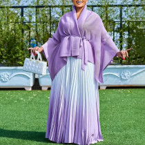 Bat Sleeve Top Gradient Color Half Body Skirt Set GATE-536