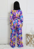 Fashion Print Long Sleeve Tie Up Loose Jumpsuit XHXF-8709