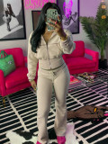 Solid Color Long Sleeve Zipper Two Piece Pants Set CH-24065