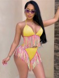 Solid Color Sexy Tie Bikini Tassel 2 Piece Swimsuit SMD-2502