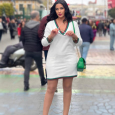 V Neck Knits Sweater Mini Dress GKLZ-4060