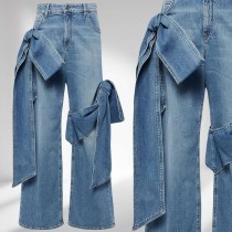 Washed Spliced Bow Wide Leg Jeans LSD-2253
