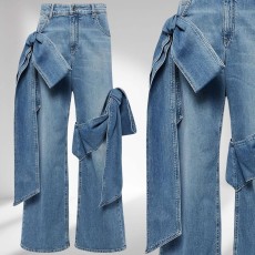Washed Spliced Bow Wide Leg Jeans LSD-2253