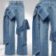 Washed Spliced Bow Wide Leg Jeans LSD-2253