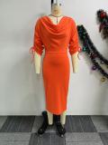 Solid Color Half Sleeve Split Midi Dress NY-10922