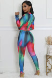 Fashion Print Long Sleeve Zipper Pants Suit XHXF-8710