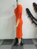 Solid Color Half Sleeve Split Midi Dress NY-10922