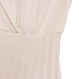 Plus Size Blazer Collar Press Pleated Midi Dress GATE-538