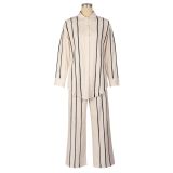 Stripe Long Sleeve Shirt And Pants 2 Piece Suit AIL-289