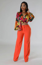 Fashion Print Long Sleeve Tie Up Tops XHXF-8708