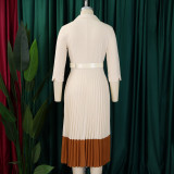 Plus Size Blazer Collar Press Pleated Midi Dress GATE-538