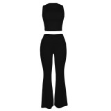 Solid Color Sleeveless Two Piece Pants Set LM-8383