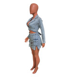 Fashion Long Sleeve Denim Two Piece Skirt Set LX-6032