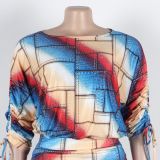 Printed Drawstring Shoulder Long Sleeve Skirt Two Piece Set NY-10910
