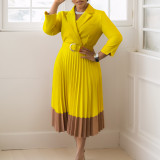 Plus Size Blazer Collar Press Pleated Midi Dress GATE-538