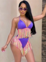 Solid Color Sexy Tie Bikini Tassel 2 Piece Swimsuit SMD-2502