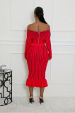 Stripe Print Off Shoulder Two Piece Skirt Set XHXF-8711