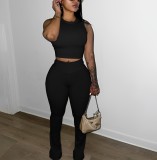 Solid Color Sleeveless Two Piece Pants Set LM-8383