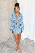 Fashion Long Sleeve Denim Two Piece Skirt Set LX-6032