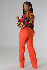 Fashion Print Long Sleeve Tie Up Tops XHXF-8708