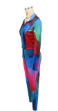 Fashion Print Long Sleeve Zipper Pants Suit XHXF-8710