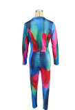 Fashion Print Long Sleeve Zipper Pants Suit XHXF-8710