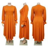 Plus Size Long Sleeve Solid Long Dress NNWF-8060