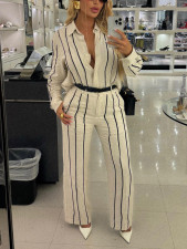 Stripe Long Sleeve Shirt And Pants 2 Piece Suit AIL-289