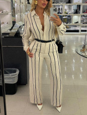 Stripe Long Sleeve Shirt And Pants 2 Piece Suit AIL-289