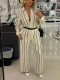 Stripe Long Sleeve Shirt And Pants 2 Piece Suit AIL-289