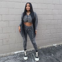 Fashion Long Sleeve Zipper Slim Two Piece Pants Set NYF-8185