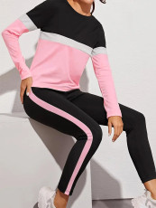 Contrast Color Patchwork Sport Two Piece Pants Set LUO-6607