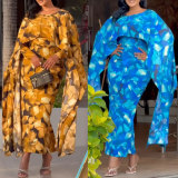 Plus Size Printed Fly Sleeve Split Maxi Dress NY-10916