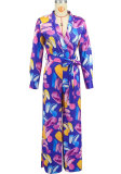Fashion Print Long Sleeve Tie Up Loose Jumpsuit XHXF-8709