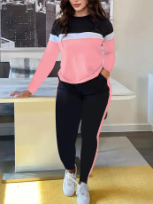 Contrast Color Patchwork Sport Two Piece Pants Set LUO-6607