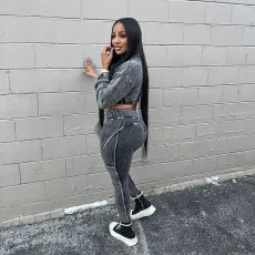 Fashion Long Sleeve Zipper Slim Two Piece Pants Set NYF-8185