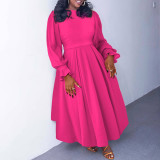 Plus Size Long Sleeve Solid Long Dress NNWF-8060