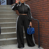 Sport Sweatshirt Stripe Patchwork Two Piece Pants Set AIL-292