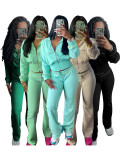 Solid Color Long Sleeve Zipper Two Piece Pants Set CH-24065