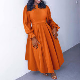 Plus Size Long Sleeve Solid Long Dress NNWF-8060