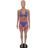 Solid Color Sexy Tie Bikini Tassel 2 Piece Swimsuit SMD-2502