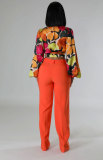 Fashion Print Long Sleeve Tie Up Tops XHXF-8708