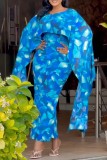 Plus Size Printed Fly Sleeve Split Maxi Dress NY-10916