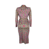 Long Sleeve Print Blazer Two Piece Skirt Set NY-10907