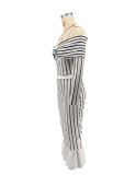 Stripe Print Off Shoulder Two Piece Skirt Set XHXF-8711