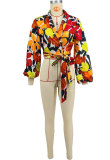 Fashion Print Long Sleeve Tie Up Tops XHXF-8708