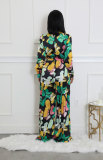Fashion Print Long Sleeve Tie Up Loose Jumpsuit XHXF-8709
