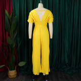 Sexy V Neck Solid Color Loose Jumpsuit GMLF-3302