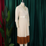 Plus Size Blazer Collar Press Pleated Midi Dress GATE-538