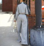 Sport Sweatshirt Stripe Patchwork Two Piece Pants Set AIL-292